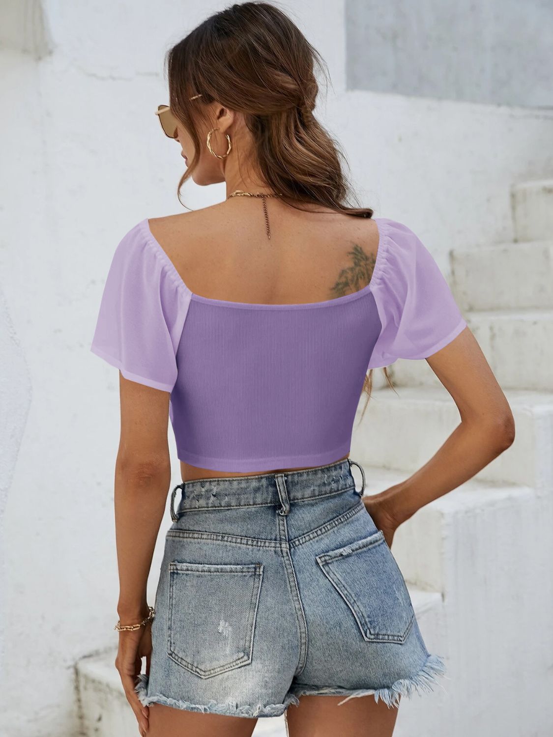 Drawstring Short Sleeve Crop Top