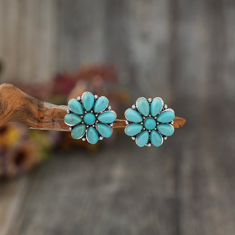 Alloy Turquoise Flower Stud Earrings