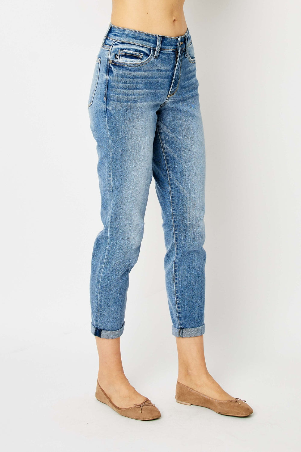 Judy Blue Full Size Cuffed Hem Low Waist Slim Jeans