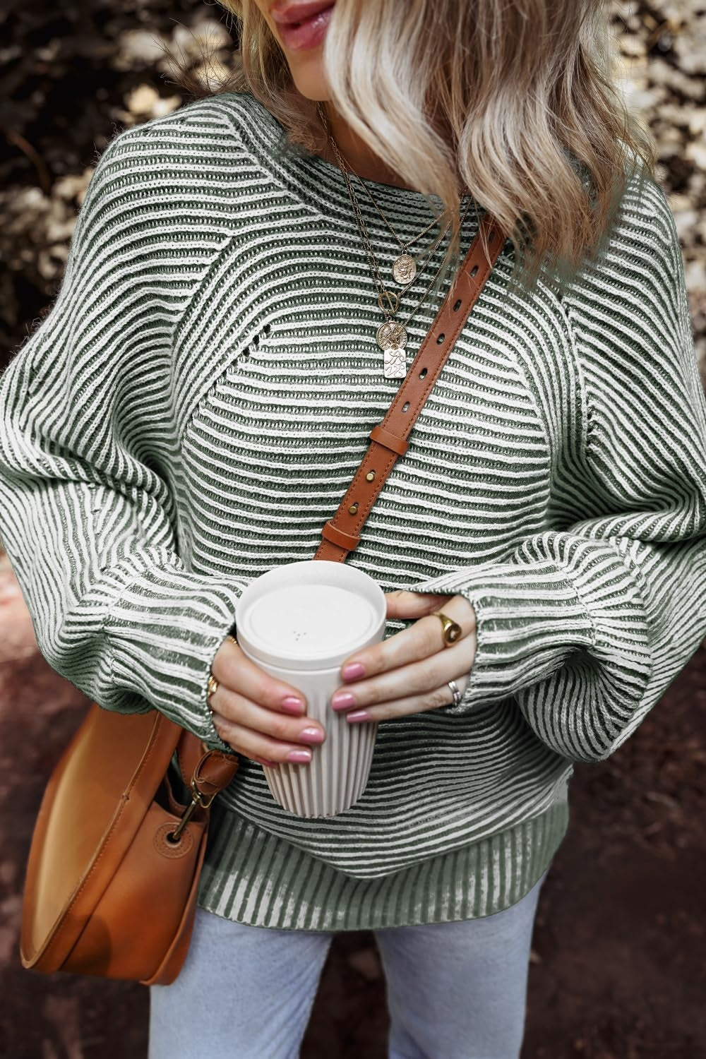 Textured Striped Round Neck Long Sleeve Top