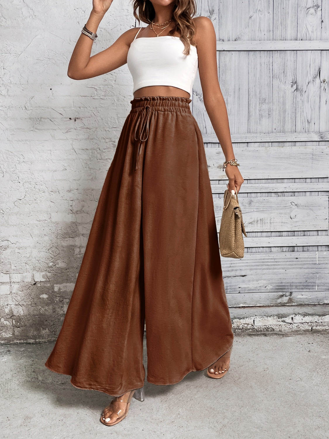 Honey Tied High Waist Wide Leg Pants