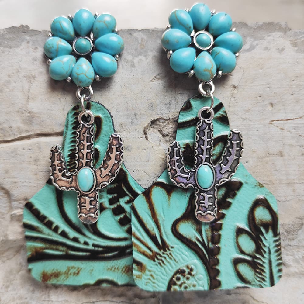 Turquoise Cactus Dangle Earrings