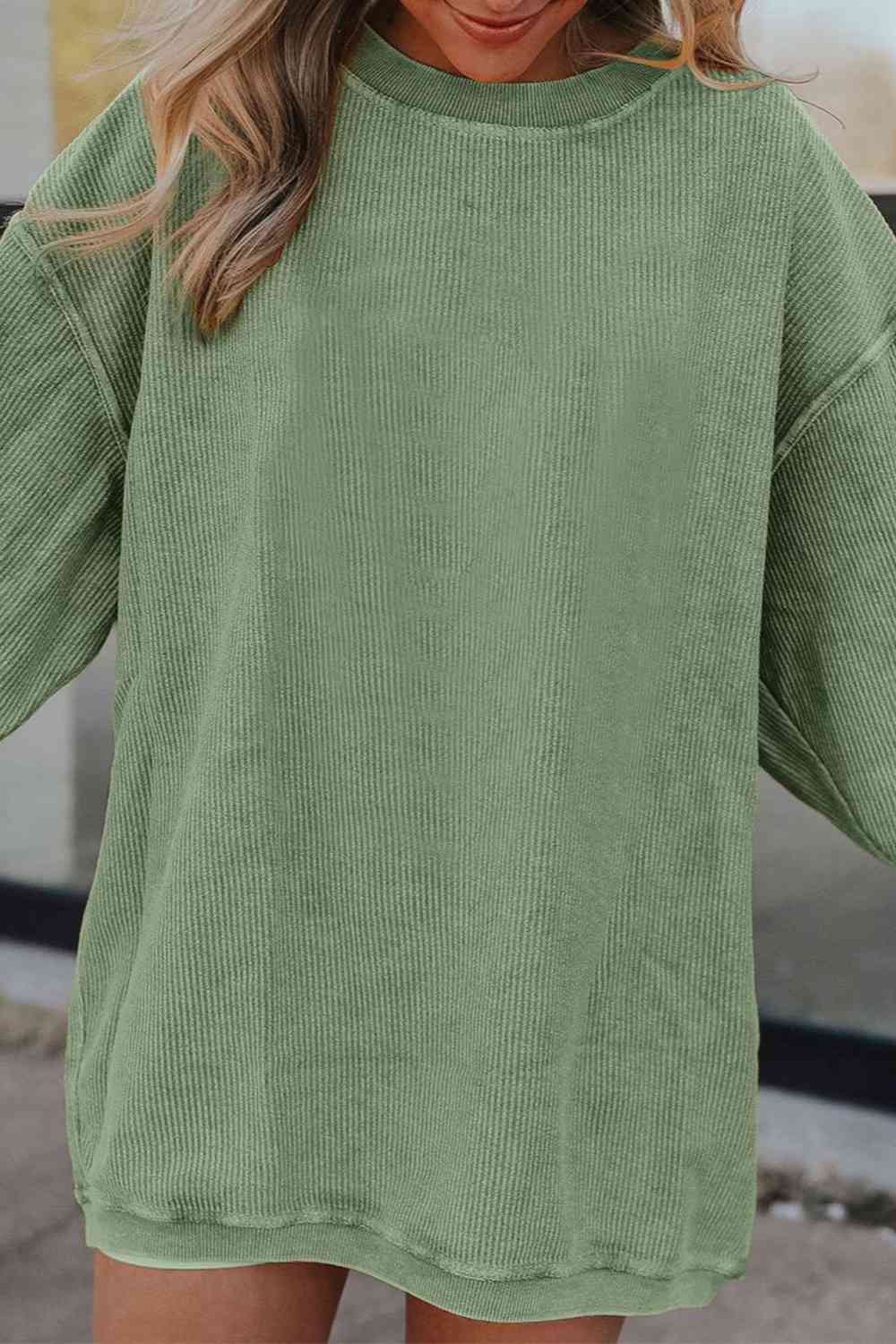 Ribbed Round Neck Drop Shoulder Sweatshirt