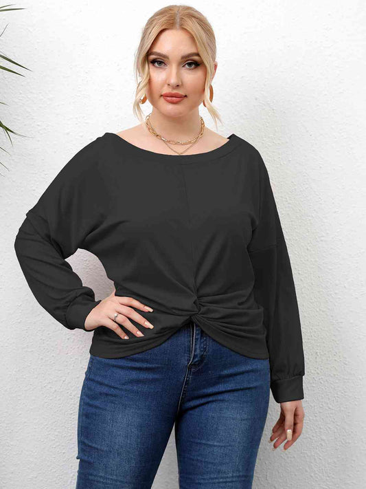 Plus Size Twisted Drop Shoulder T-Shirt