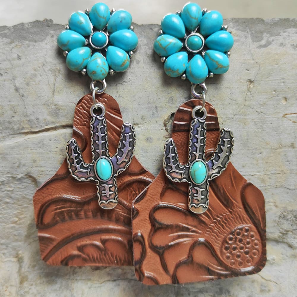 Turquoise Cactus Dangle Earrings