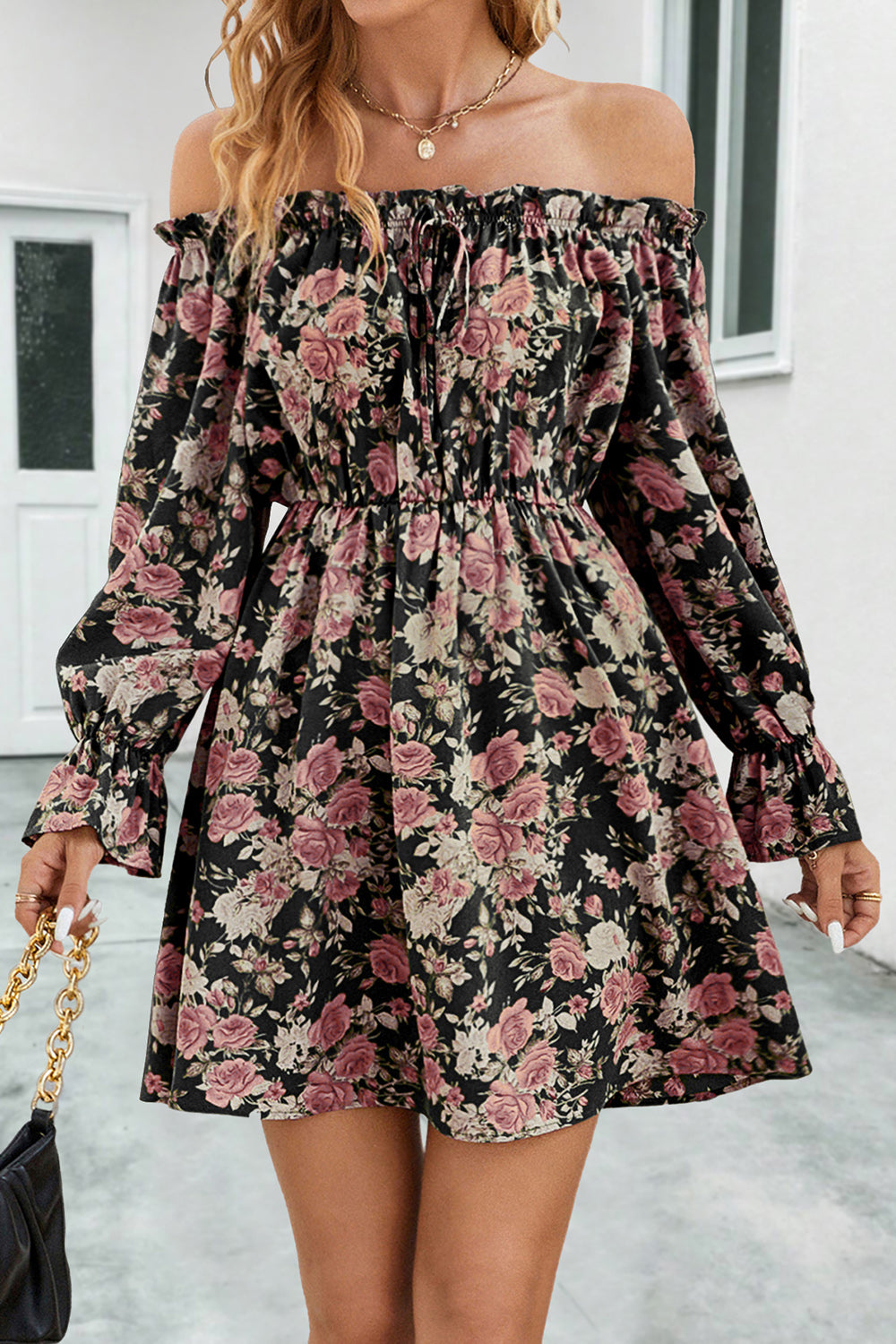 Floral Off-Shoulder Flounce Sleeve Dress