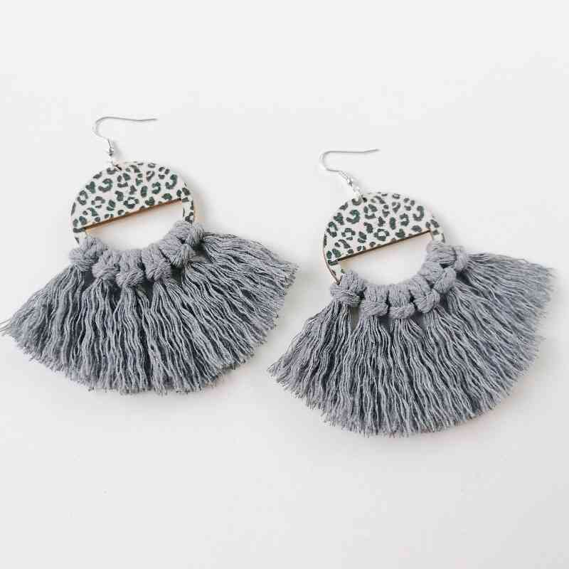 Tassel Detail Leopard Drop Earrings